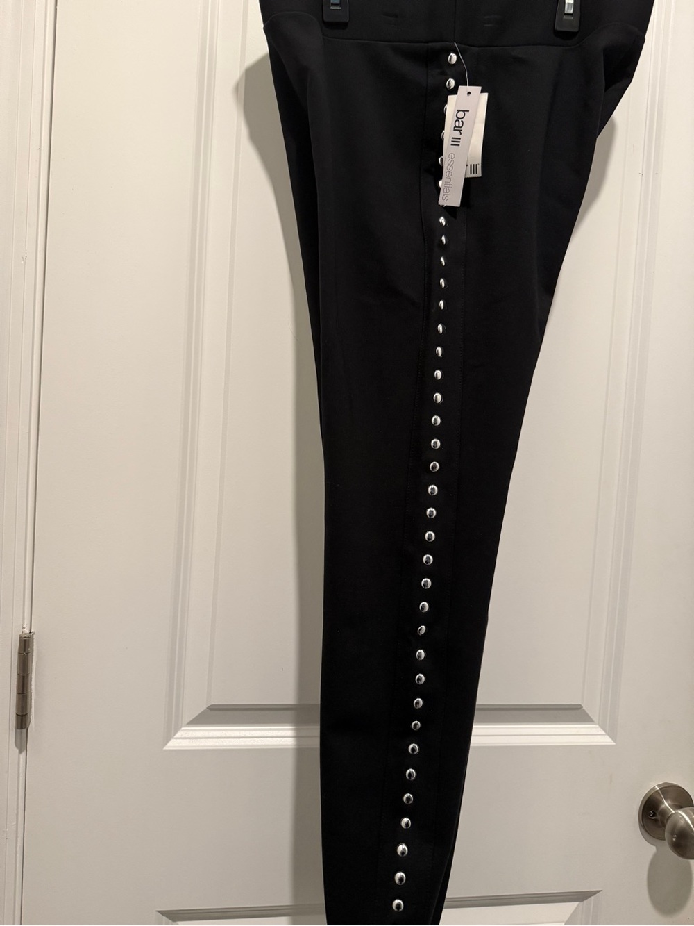 Bar III Black Skinny Pants with Side Snap Details